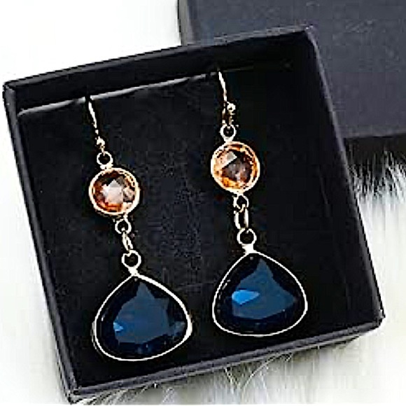Gold Sapphire and Pink Dangle Earrings - Picture 2 of 9